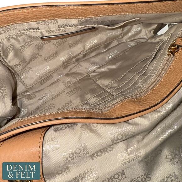 MICHAEL KORS Fulton Pinkish Tan Leather Pebbled Shoulder Bag Gold Chain Strap - Picture 11 of 12